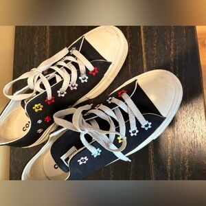 Converse Black Sneakers with Floral Embroidery